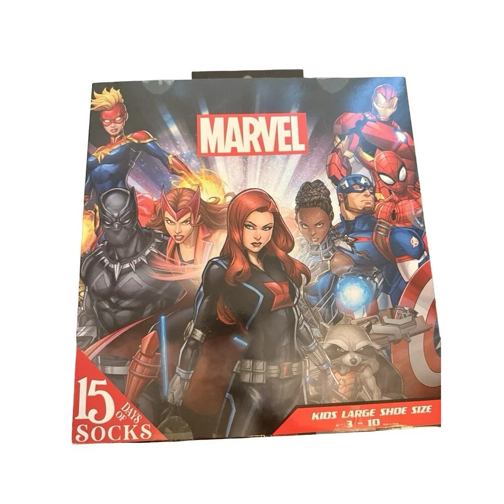 Marvel 15 Days of Socks Kids Large Shoe Size 3-10 Avengers 15 Pair Set NEW